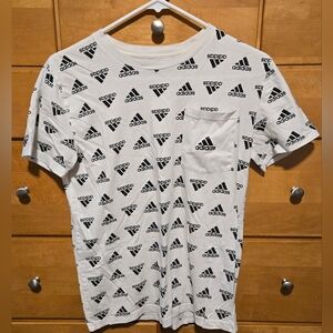 Adidas White All Over Print T-Shirt Boys sz L (14/16)